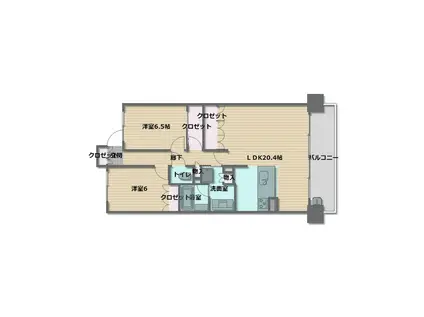 ジオ新町(2LDK/19階)の間取り写真