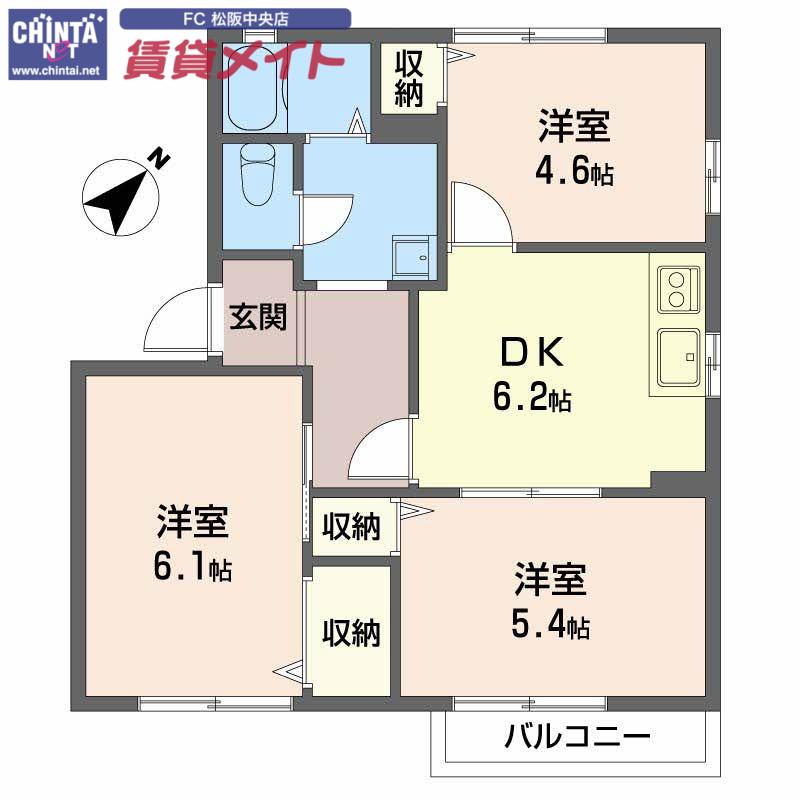 コーポフレグランス B棟(3DK/2階)の間取り写真