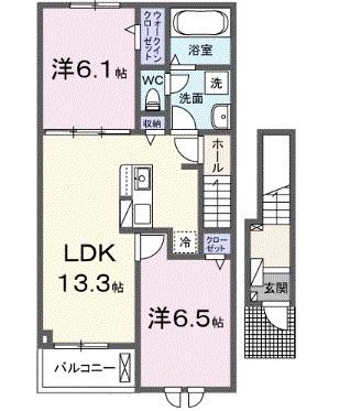モダン ヴィラ(2LDK/2階)の間取り写真