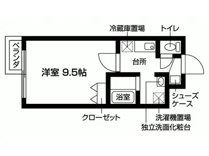 PEACEFUL朱雀(1K/3階)の間取り写真