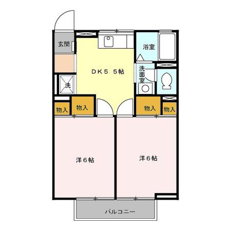ジュネス陽光台(2DK/2階)の間取り写真