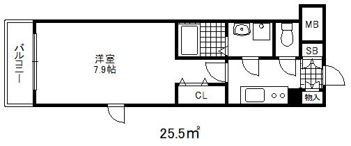 エスリード三宮旭通(1K/2階)の間取り写真