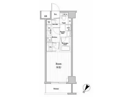 PREMIUM CUBE 不動前 DEUX(1K/3階)の間取り写真