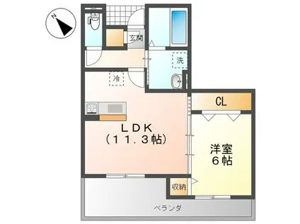 ベルコモンズ森合(1LDK/2階)の間取り写真