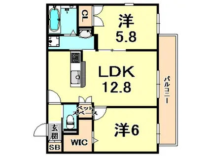 メゾンティーグル神垣(2LDK/3階)の間取り写真