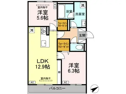 トリシア大慈寺町 A(2LDK/2階)の間取り写真