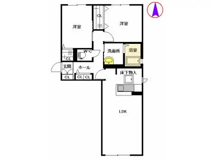 エスポワールKMIIB棟 (2LDK/1階)の間取り写真