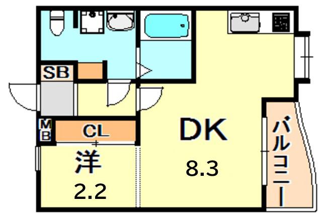 ワコーレ塩屋(1K/2階)の間取り写真