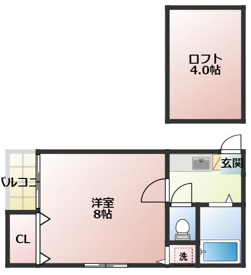 プラムハウス上津(1K/2階)の間取り写真