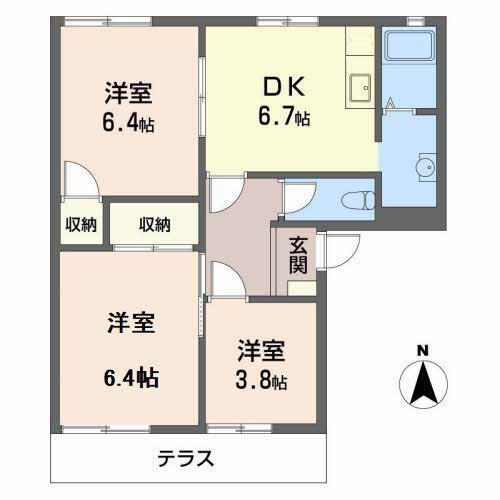 タウニィ高岡A棟(3DK/1階)の間取り写真