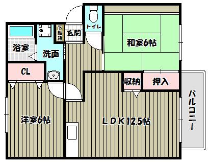 グランシャリオ B棟(2LDK/2階)の間取り写真