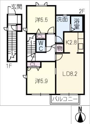 ブランシェII(2LDK/2階)の間取り写真