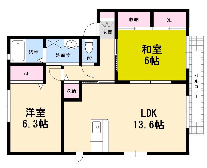 カミーリアB棟(2LDK/1階)の間取り写真