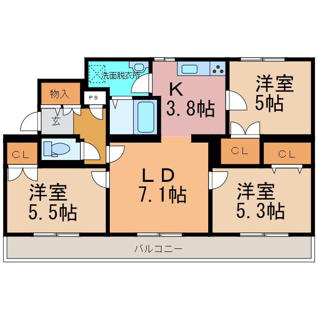 オム302(3LDK/3階)の間取り写真