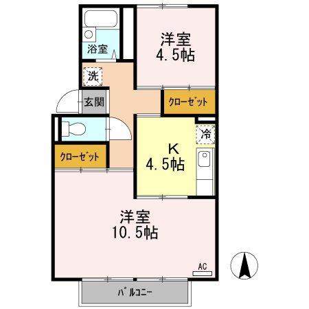 グリーンコーポ板谷B棟(2K/2階)の間取り写真