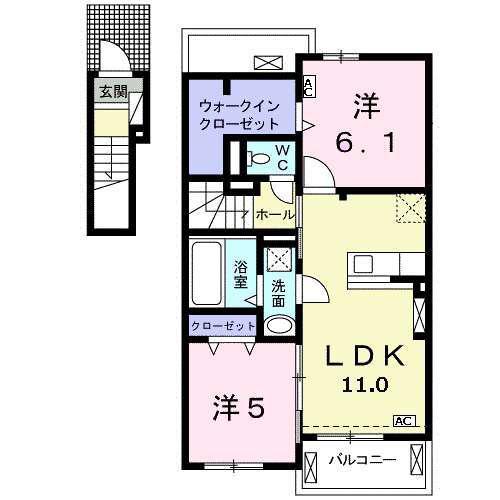 ジェルメ アールA(2LDK/2階)の間取り写真