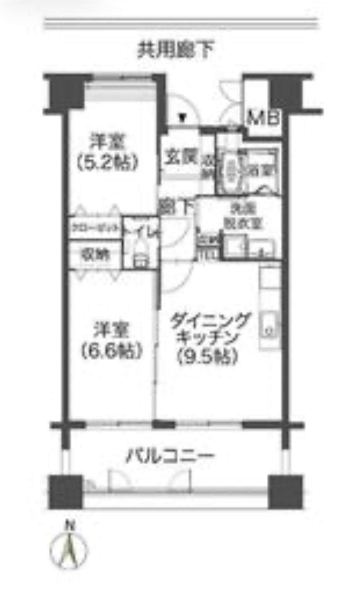 クラシオン藤崎(2DK/5階)の間取り写真