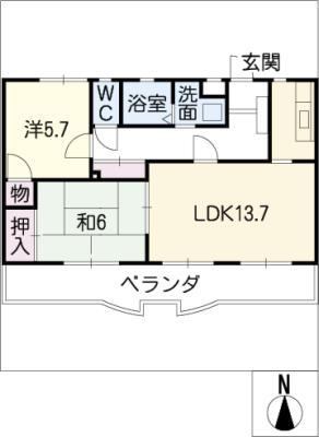 ベルレーヌ河原(2LDK/3階)の間取り写真