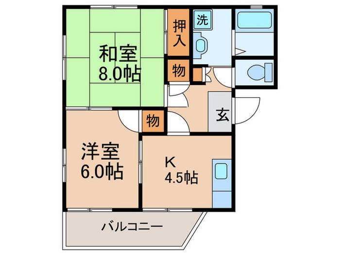 クローバーコートC(2K/1階)の間取り写真