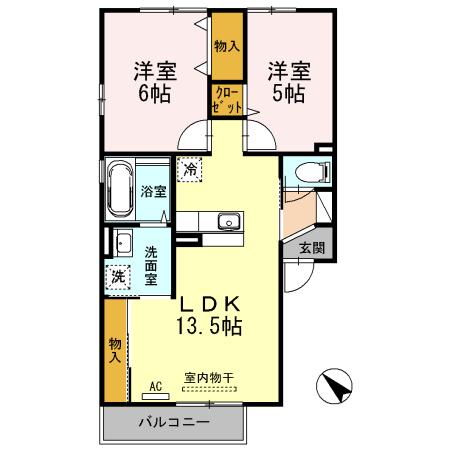 グラン・エスアールC棟(2LDK/2階)の間取り写真