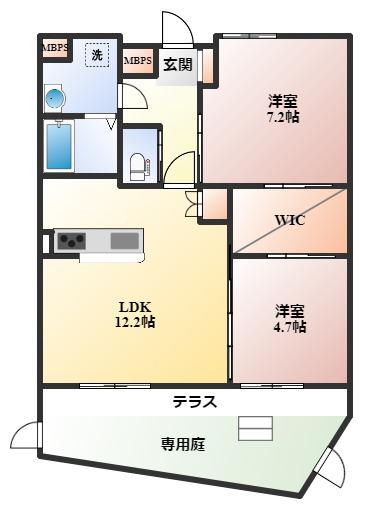 NLC豊中グリーンプレイス(2LDK/1階)の間取り写真