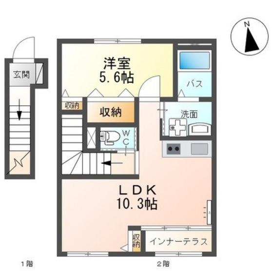 ル リアン(1LDK/2階)の間取り写真
