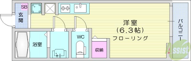 アヴニール(1K/1階)の間取り写真
