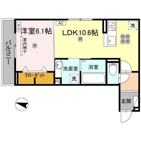 レジデンスクオーツ西町(1LDK/3階)の間取り写真