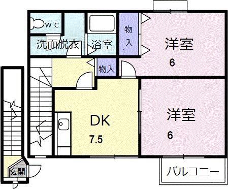 パレス若山III(2DK/2階)の間取り写真