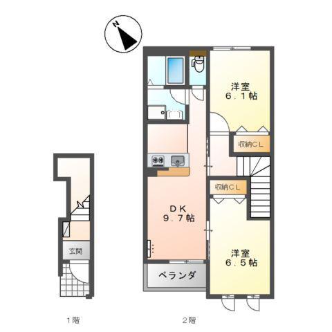 ハイツ江昭 A(2DK/2階)の間取り写真