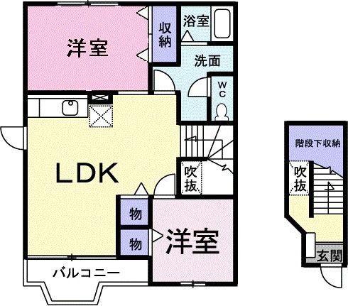 PATIENT上野山(2LDK/2階)の間取り写真