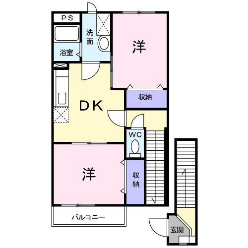メゾンブルーメ(2DK/2階)の間取り写真