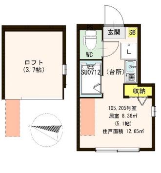 ハーモニーテラス志茂III(ワンルーム/1階)の間取り写真