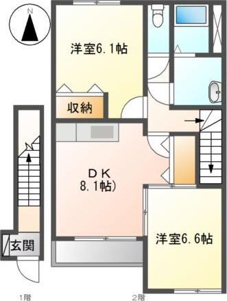 クレストール横黒(2DK/2階)の間取り写真