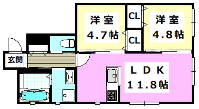 ブレッザ千里丘(2LDK/1階)の間取り写真