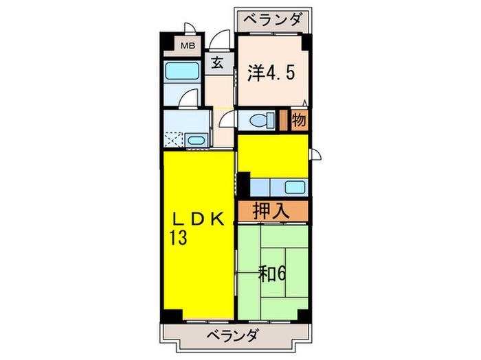グレース武庫之荘(2LDK/5階)の間取り写真
