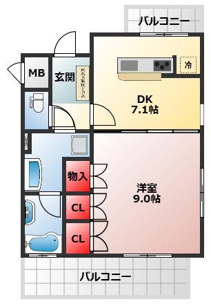KAISEI堺(1DK/9階)の間取り写真