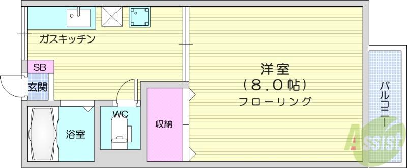 ノーブルB棟(1K/2階)の間取り写真