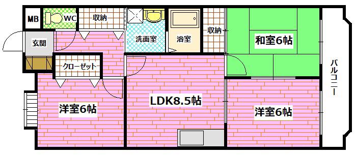 メープルコート(3DK/1階)の間取り写真