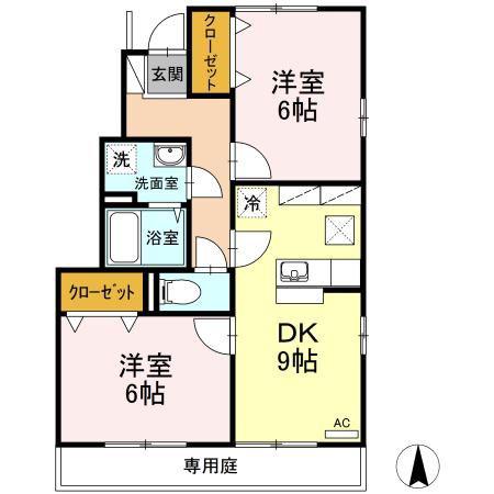 ニューカースル C棟(2DK/1階)の間取り写真