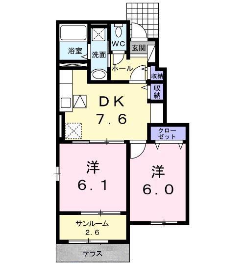 NOBLEPEACH弐番館(2DK/1階)の間取り写真