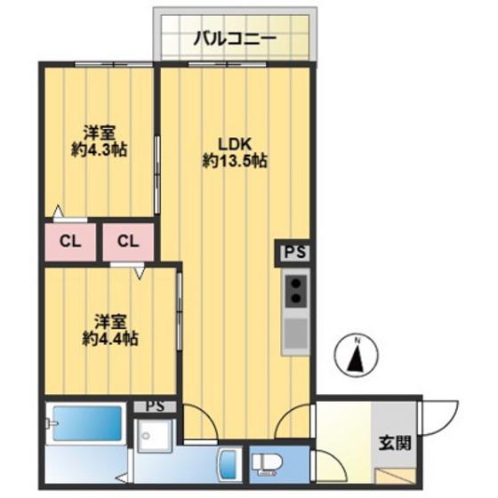GRANDIS(2LDK/1階)の間取り写真