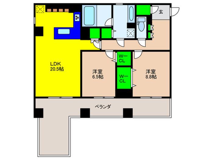 FIRST AVENUE OHORI(2LDK/2階)の間取り写真