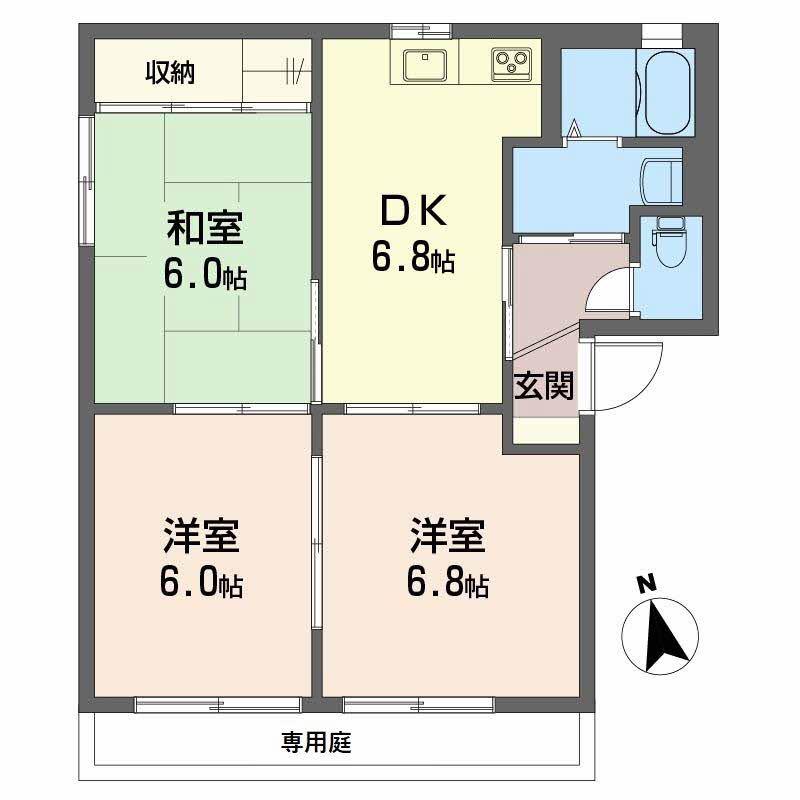 バリュージュ雄郡 A棟(3DK/1階)の間取り写真