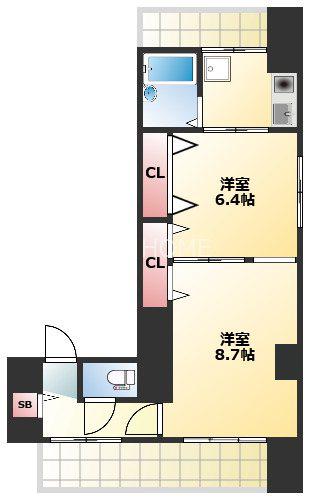 クレセント谷町(2K/11階)の間取り写真