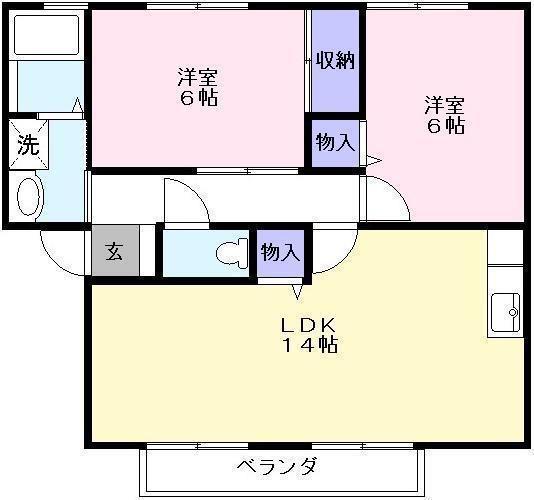 ウィンディア今堀(2LDK/1階)の間取り写真