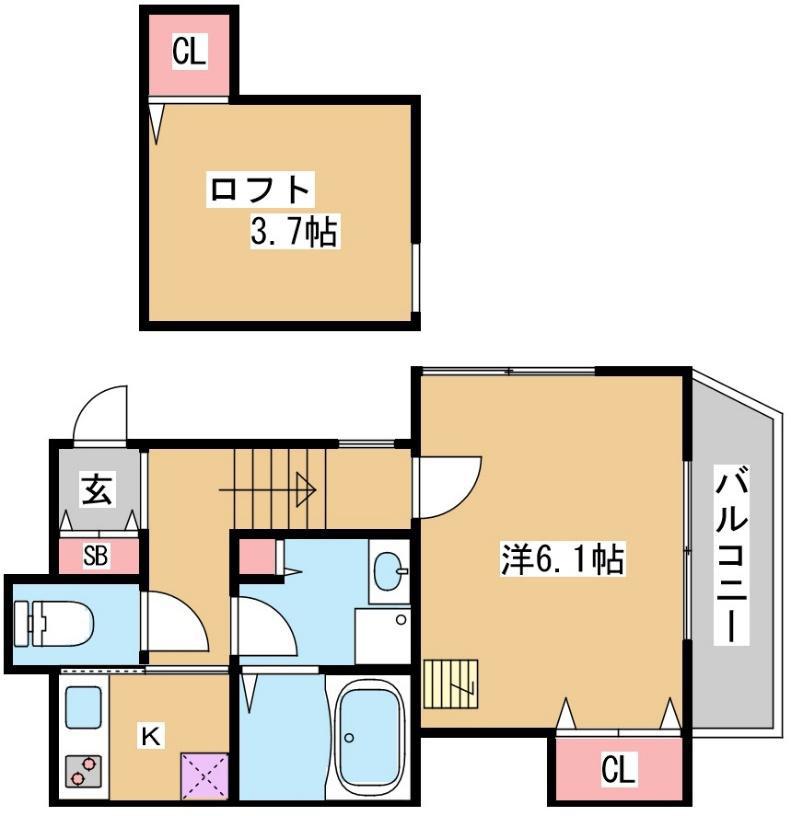 グランメール腕塚アネックス(1SK/2階)の間取り写真