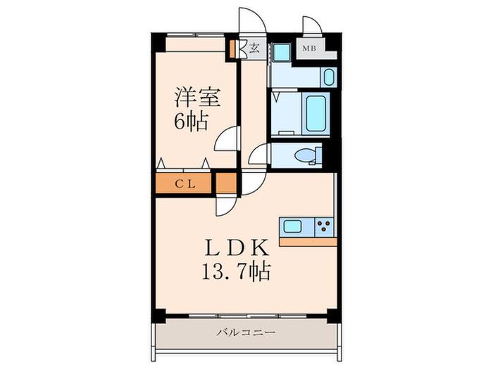 サンビーム三萩野駅前(1LDK/4階)の間取り写真