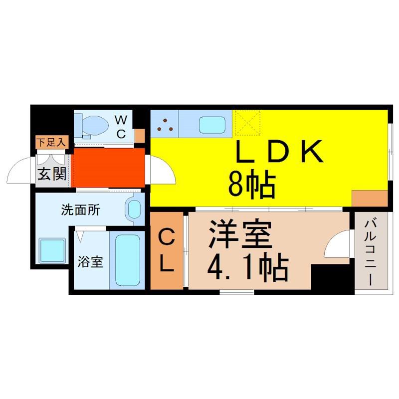 PURA VIDA 幅下(1LDK/7階)の間取り写真