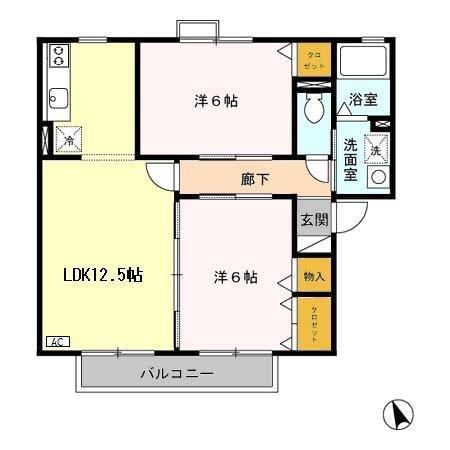 シェリール朝陽C棟(2LDK/2階)の間取り写真